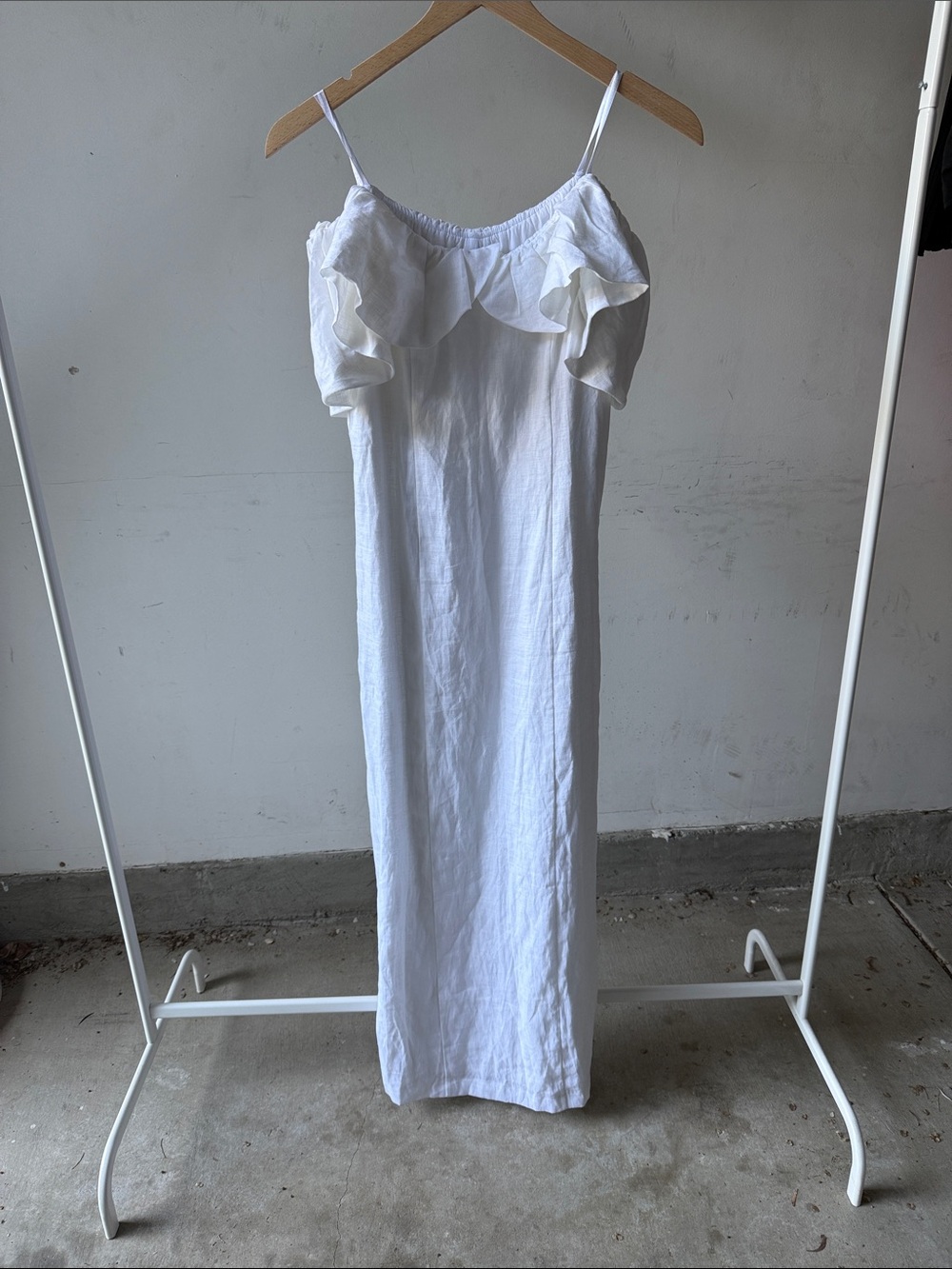 DIISH White Column Dress with Ruffled off the shoulder sleeves